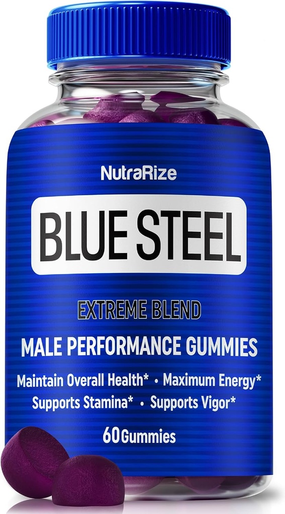 Blue Steel Gummies for Men, Daily Nutrition to Boost Zaupanje in splošno zdravje, Vse naravne dodatke za podporo Vrh zmogljivosti, Uradni moški Gummy, BlueSteel Komentarji (60 Gummies)