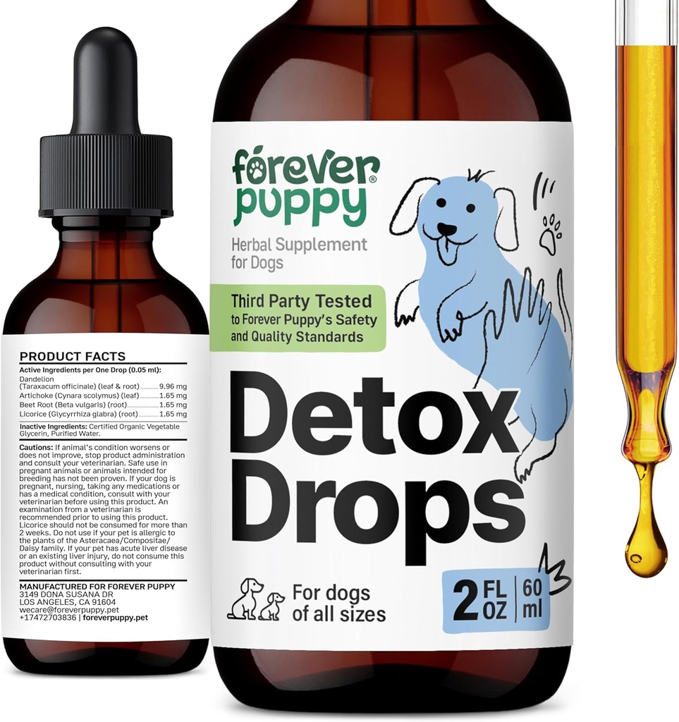 Večno Puppy Detox kapljice za pse - Dandelion Root & Dandelion Leaf Tinktura za podporo jeter in ledvic - Zeliščni Detox & antioksidant podpora dodatek za pse vseh pasem in velikosti - 2 fl oz