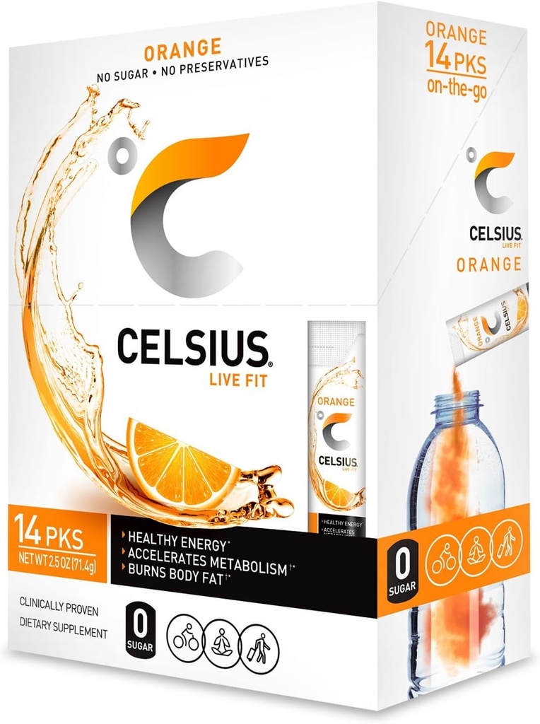 CELSIUS Oranžna na-the-Go Prašek Pakiranje, pakiranje po 14
