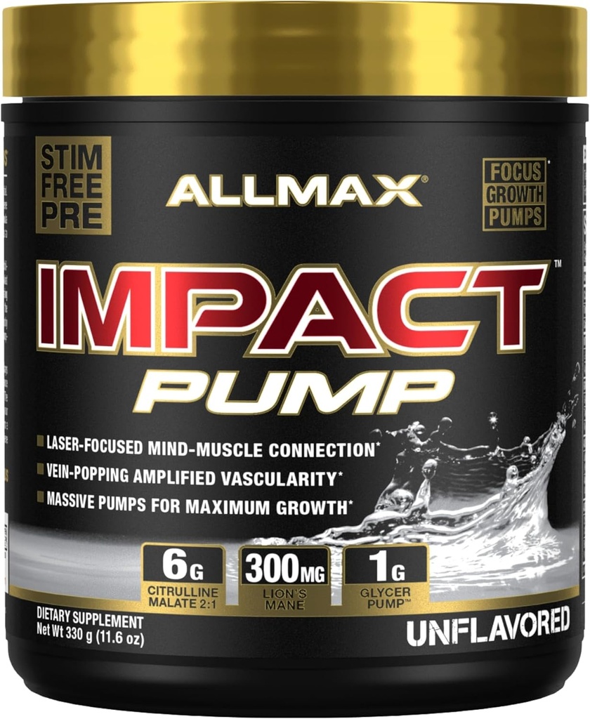 ALLMAX Nutrition Impact Pump brezplačno Pred vadbo, 30 Serving (nearomatizirana)