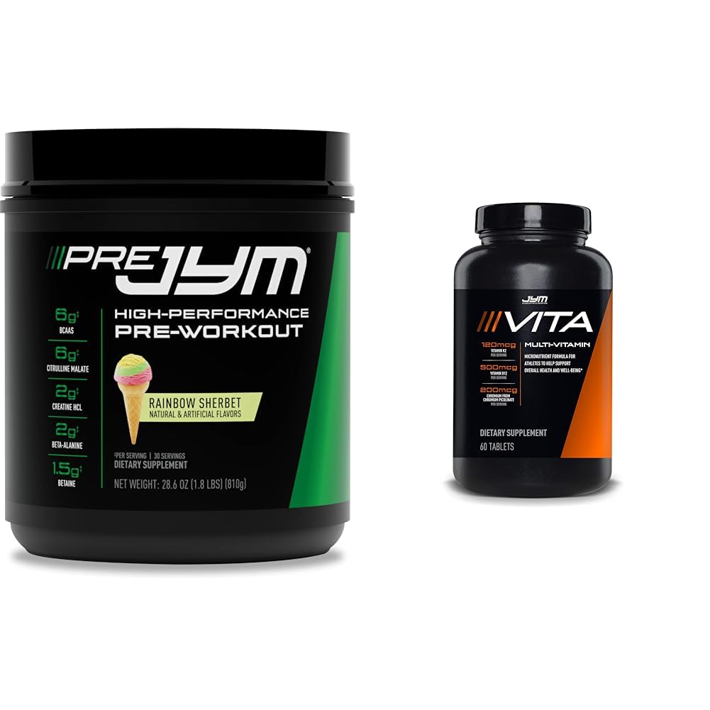 JYM Supplement Science Pre Jym Rainbow Sherbet Pre-World, 30 Servings & Vita JYM Multivitamin za športnike, 60 tablet