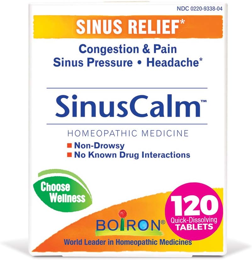 Boiron SinusCalm Tablets for Sinus Pain Relief, Runny Nose, Congestion, Sinus Pressure, Headache - 120 Count (Pack of 2)