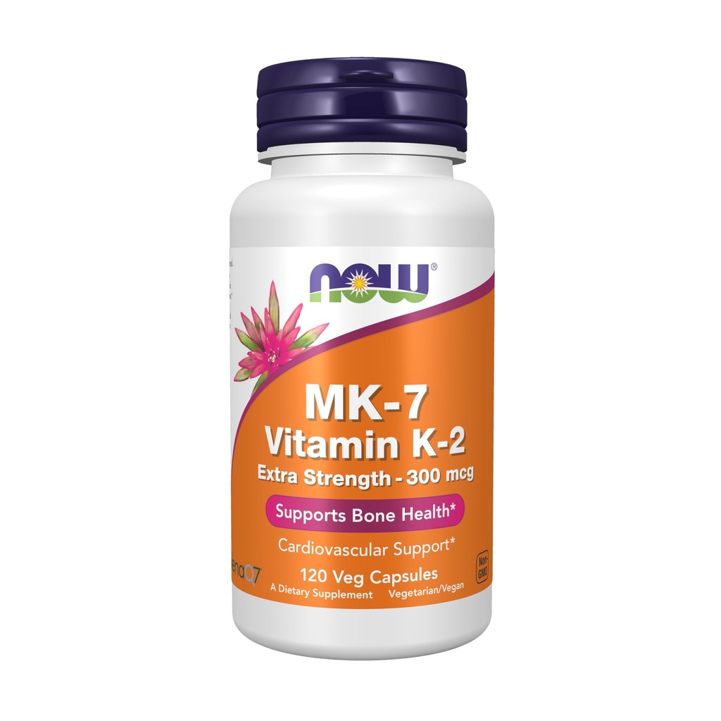 Now Foods Supplements, MK-7 Vitamin K-2 300 mcg, Kardiovaskularna podpora*, Podpira zdravje kosti*, 120 Veg kapsule