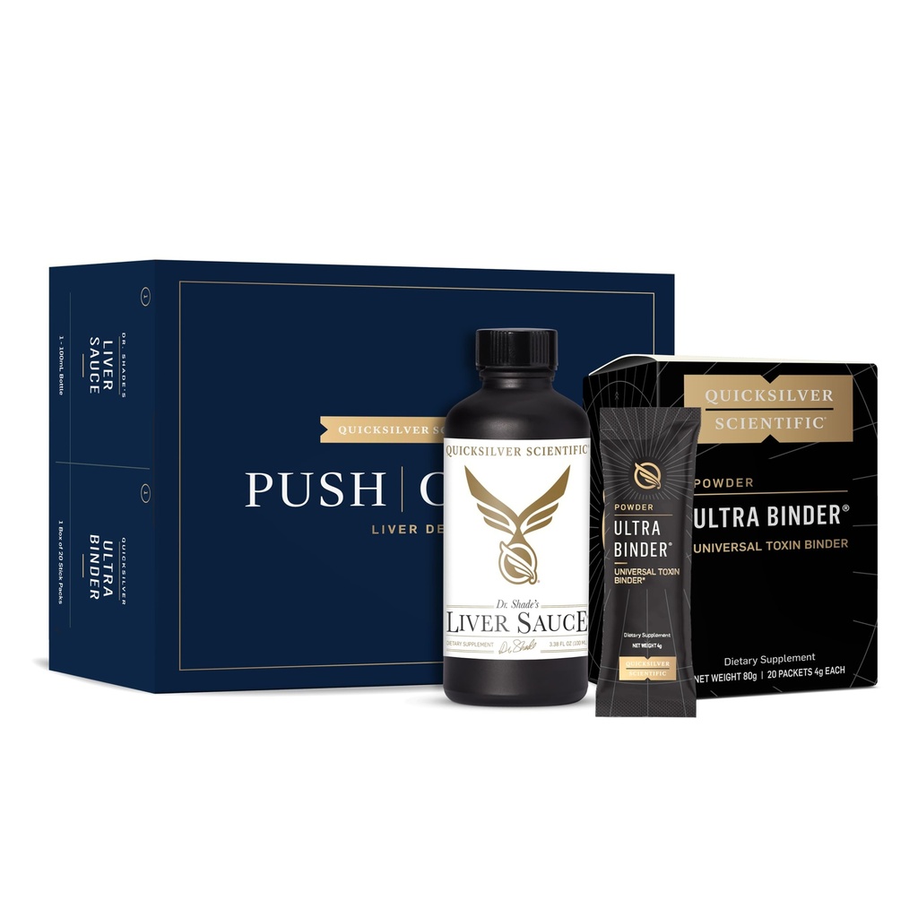 Quicksilver Scientific PushCatch Jetra Detox Cleanse - 2 kos komplet z Ultra Binder (Packets) in jetrna omaka (Liver Support Supplement with Milk Thistle Extract) za podporo GI Detox & Tox Vezava