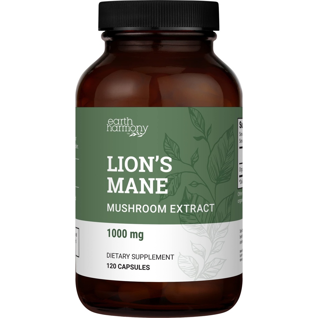 Ekološki Lions Mane dodatek (1000mg), 2-mesečna dobava Lion's Mane Gobe dodatek Extract za podporo fokus, spomin (120 kapsule)