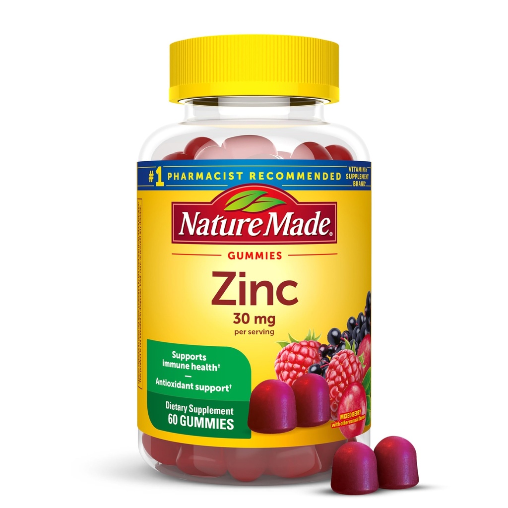 Narava narejene Cinkove dodatke 30 mg na strežbo, prehransko dopolnilo za imuno zdravje in antioksidant podporo, 60 Cink Gummies, 30 dan dobave