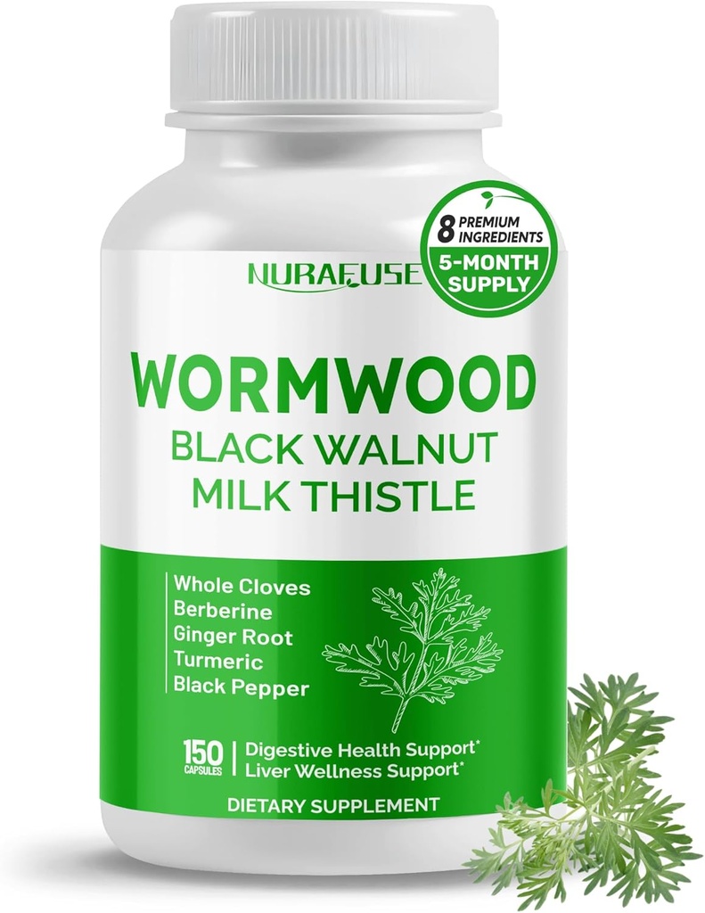 Wormwood Cele Cloves Milk Thistle z drugimi zelišči - Podpora Prebavno zdravje, Jetra Wellness - Izdelane in preizkušen v ZDA