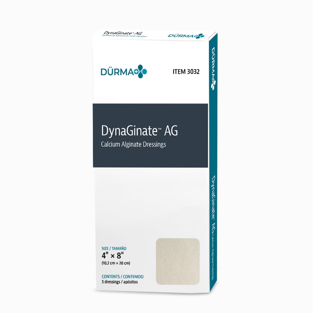 Dynarex DynaGinate AG Srebrni kalcijev alginat obleke - 4"x8", kalcijev alginat rane oblačenje s srebrnimi ioni, 1 Primer 50 DynaGinate AG obleke - 4"x8" - 1 Škatla po 5