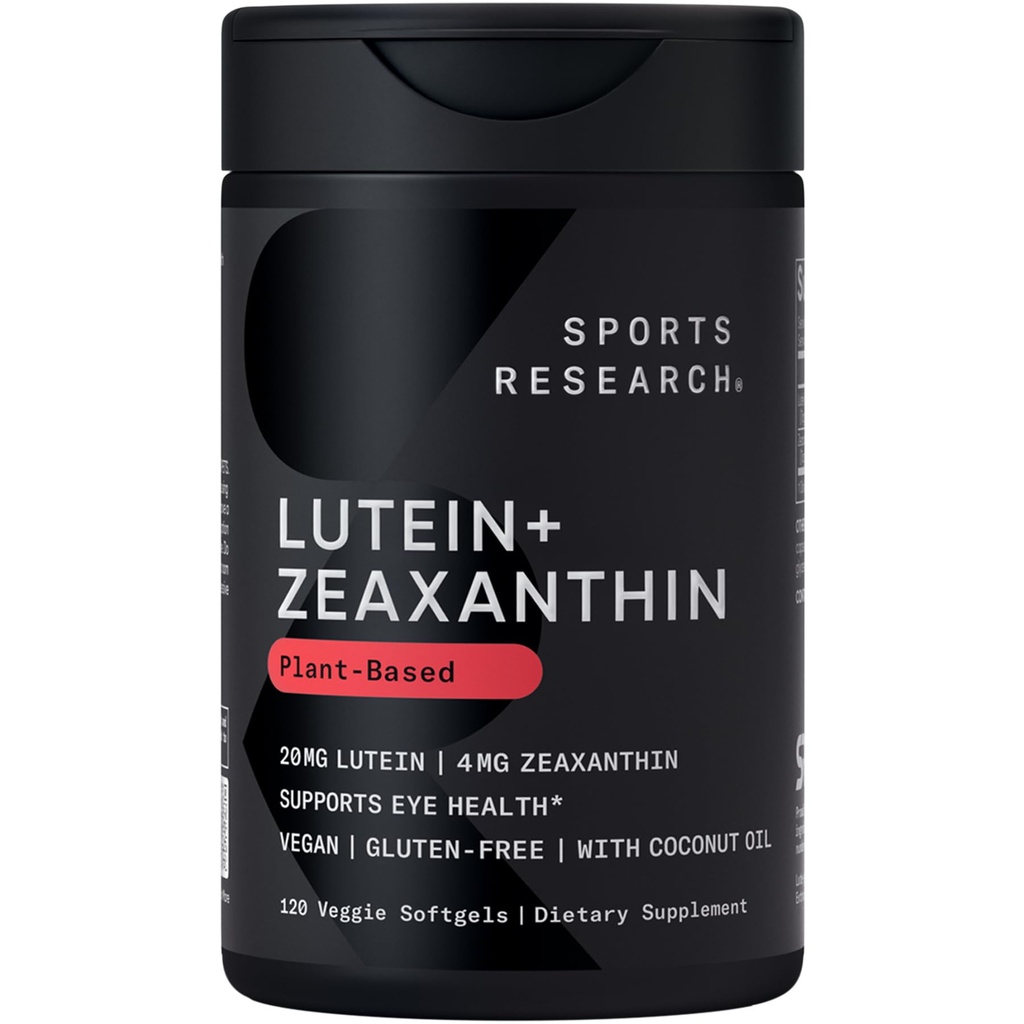 Sports Research® Lutein in Zeaksantin Kapsule - Podpora za zdravje oči Izdelano z Lute-Gen® in organskim kokosovim oljem - Vegansko prijazno in ne-GMO preverjeno - 120 Veggie Softgels