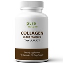 PureNature Collagen Ultra - Kolagen Peptide s 5 tipi I, II, III, V & X naravno izparenim kolagenom za lase, kožo, nohte in skupno podporo - 90 kapsul