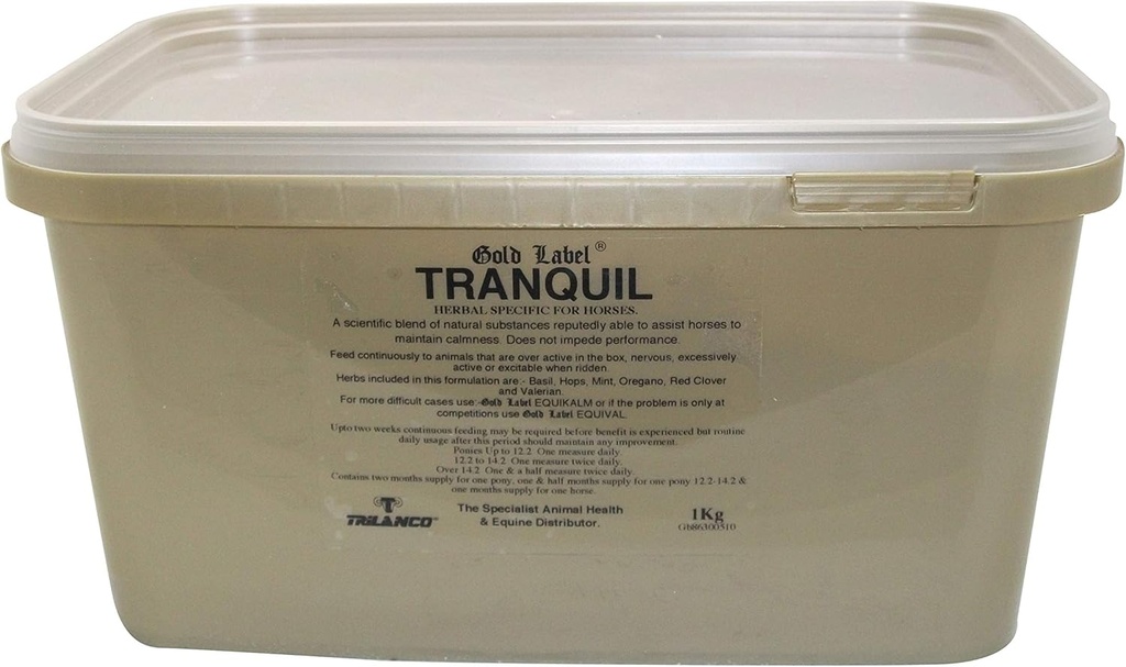 Tranquil, dodatek za konje, zlata nalepka, pomirjujoči živčni konji, 1KG