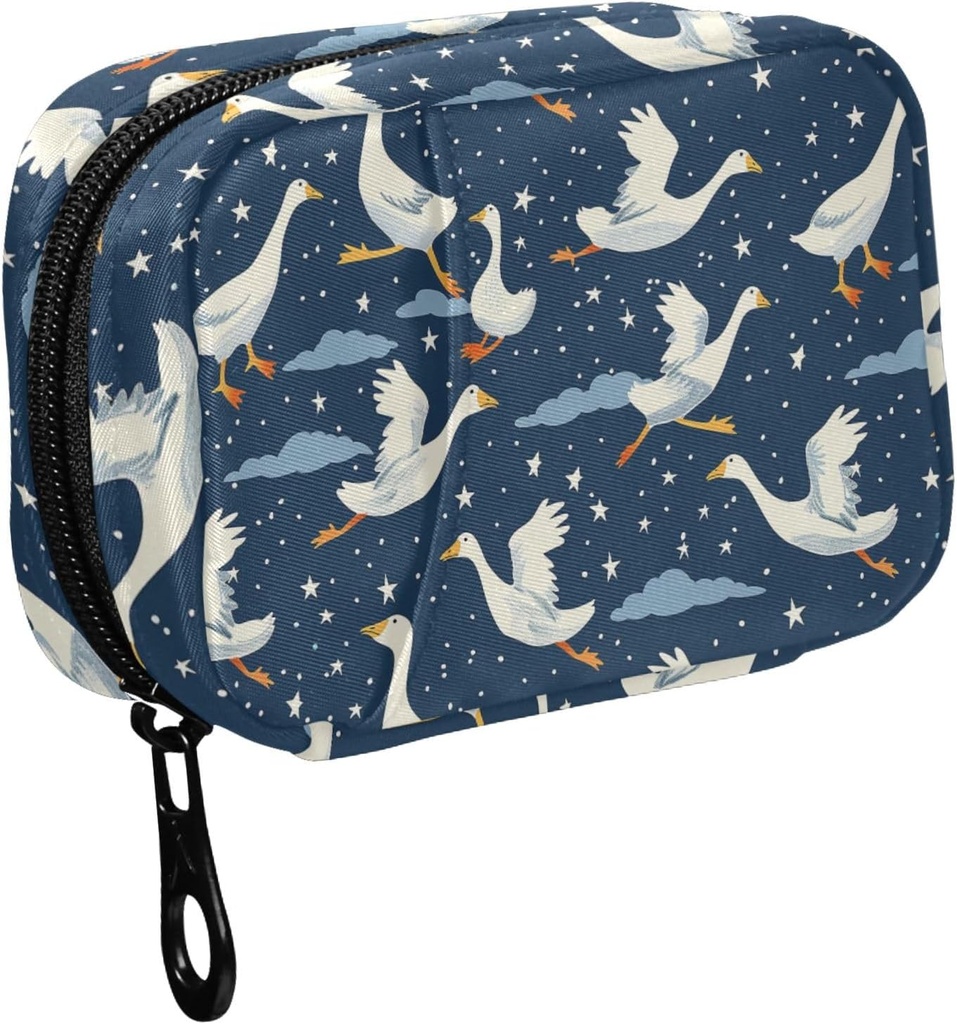 Fustylead Funny Geese Letenje v Nightsky in Stars Travel tablete Organizator vrečka z Zipper majhne tablete Box 7 Day Pill Primer za Purse shranjevanje tedenski vitamin medicine dodatek