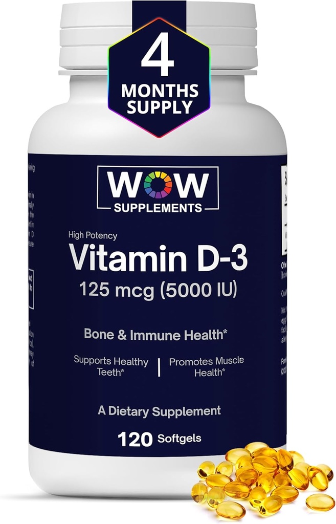 WOW dodatki Vitamin D3 5000 i.e. softgels, 125 μg - vitamin D3 5000 i.e. dodatek za močne kosti in imunske podpore - Ne-GMO, Gluten brez vitamina D 5000 i.e. - VIT D3 5000 i.e. softgels - 120 števk