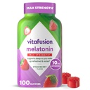 vitafusion Max Jakost 10 mg Melatonin Gummies, jagode arome, odrasli Melatonin Gummy Vitamin dodatek, 100 Število, 50 Dnevna dobava
