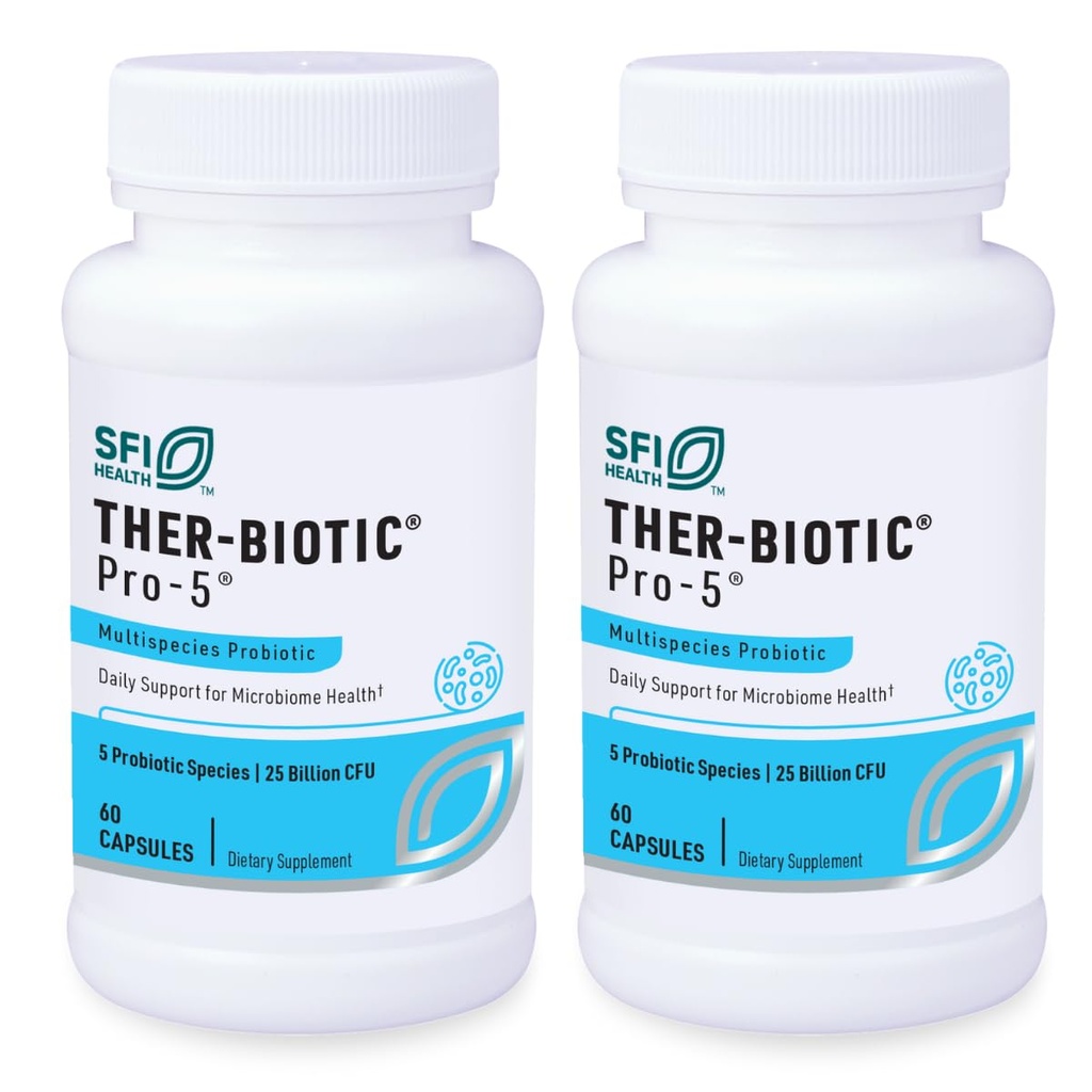 Klaire Labs SFI Health Pro-5 Probiotic - 25 milijard CFU velike doze Večvrstna rekolonizacija Gut Podpora za moške in ženske, hipoalergeni in brez mleka (60 kapsul, 2 pakiranji)