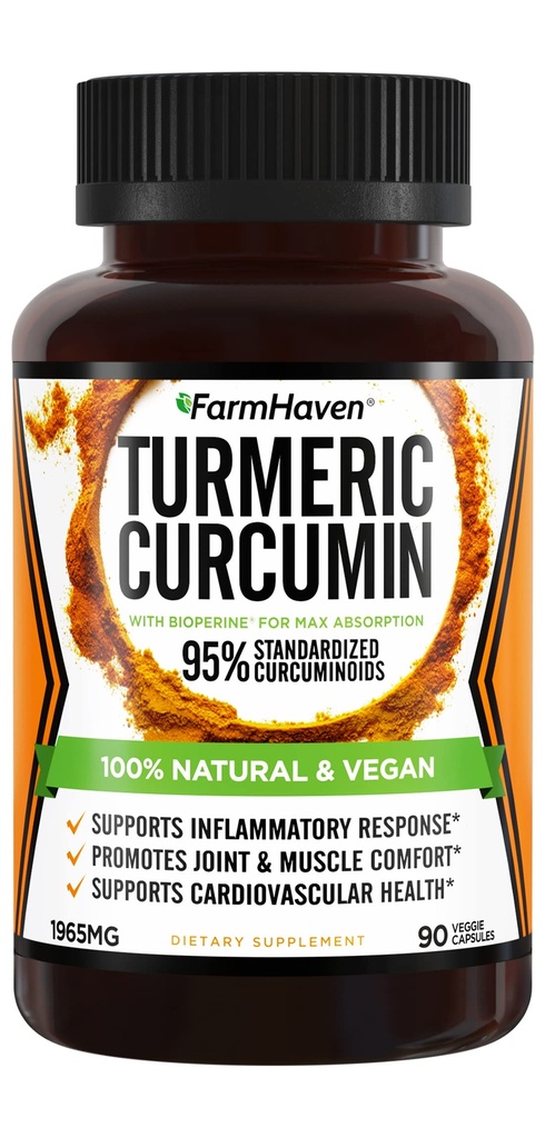 Kurkumin z BioPerin črnim poprom & 95% kurkuminoidi, 1965mg, največja absorpcija za skupno podporo, ne-GMO kurkumijeve kapsule, Izdelano v ZDA - 90 Veg Caps