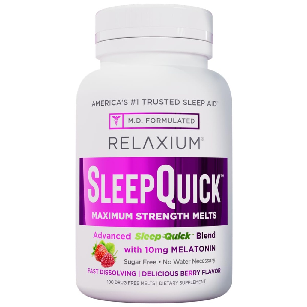 Relaxium Sleep Quick maximum Strength Taline, hitro delujoči Sleep Aid z 10 mg Melatonin, Prehranska dopolnila brez zdravil, Vegan, Gluten Free, Made in USA, 100 Servings, Berry Flavor