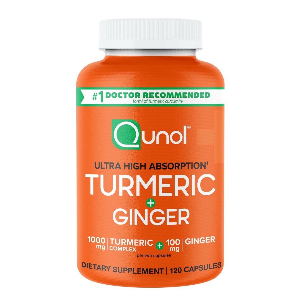 Qunol Turmeric in ingver kapsule, 1000mg Kurkumin dodatek, Ultra visoka absorpcija za podporo skupno zdravje, #1 Zdravnik Priporočena oblika kurkumin, 120 Število (Pack od 1)