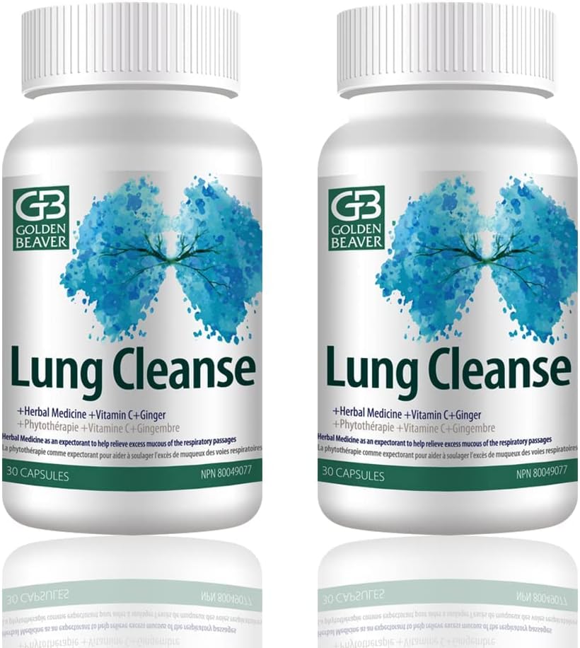 GB Golden Beaver® Lung Cleanse - učinkovito sredstvo za ljudi v nevarnosti ali izziv z virusno okužbo, kajenje, KOPB, Onesnaževanje-7 naravnih sestavin.2 Steklenice