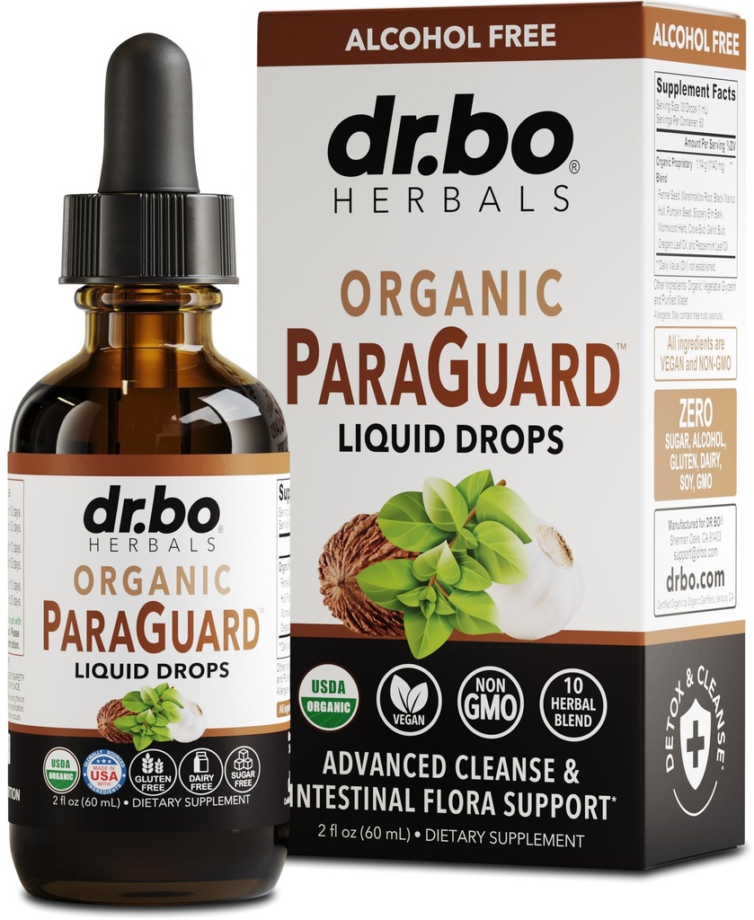ParaGuard Cleanse Liquid Organic Detox - Organic Črevesna garda Formula Supplement za ljudi s črnim oreščkom Wormwood Clove & Origano Tinkture - Naravni zeliščni črevesni črevesni čistilec 2 oz