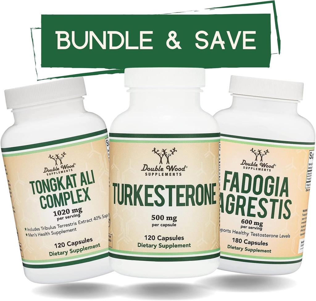 Double Wood Supplements Tongkat Ali, Fadogia Agrestis, in Turkesterone Bundle - Ultimate moški zdravje paket za atletsko podporo