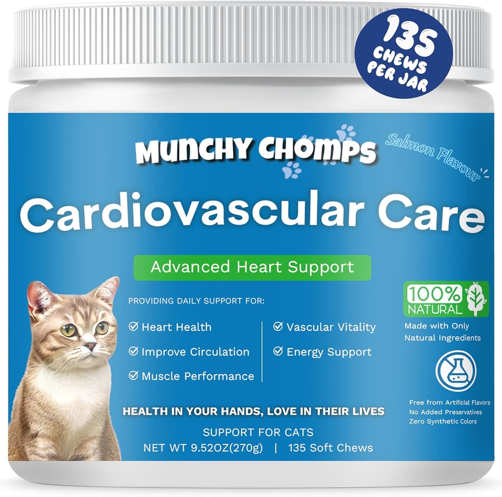 Kardio žveči za mačke - Napredna kardiovaskularna nega - Heart Health & Circulation Podpora s lososovim oljem, Taurin, CoQ10 & More - Mačje dopolnilo za optimalno srčno funkcijo (Salmon)