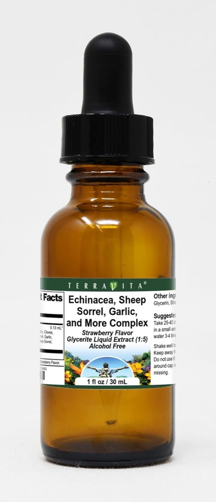 Terravita Echinacea, Sheep Sorrel, Česen in bolj kompleksni tekoči ekstrakt glicerita (1:5) - jagode arome (1 oz, ZIN: 523692)