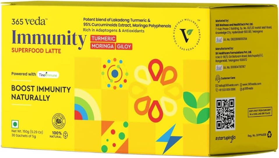 Imuniteta Boost Latte z Moringa & Giloy, Kurkuma, 100% naravne sestavine, Lahko izboljša prebavo, Gluten brezplačno na-the-Go vrečke (30 Count)