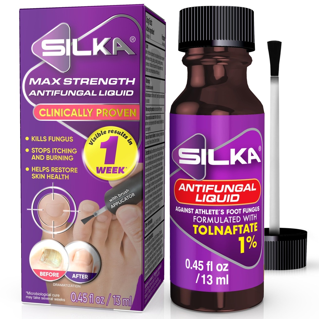 SILKA Max moč Antiglivična tekočina za zdravljenje nohtov s čopičem, Rezultati v 1 tednu, Nail Fungus zdravljenje poškodovanih nohtov, Athlete's Foot zdravljenje, Tolnaftate 1% 0,45 Fl Oz