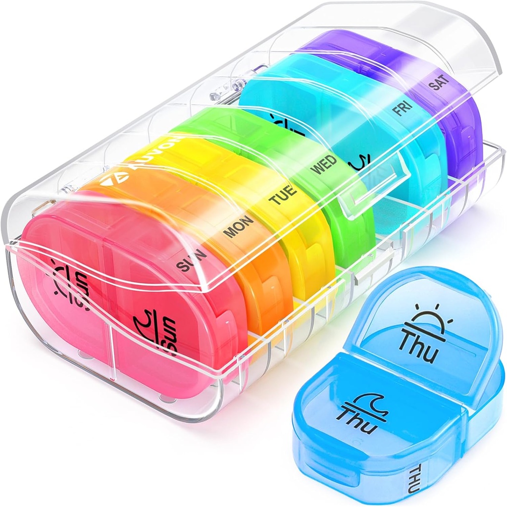 AUVON tablete Box 2 krat na dan, tedenske tablete Organizator AM PM s 7 Dnevni žepni primer za zadrževanje vitamina, zdravila, zdravila, in dodatek