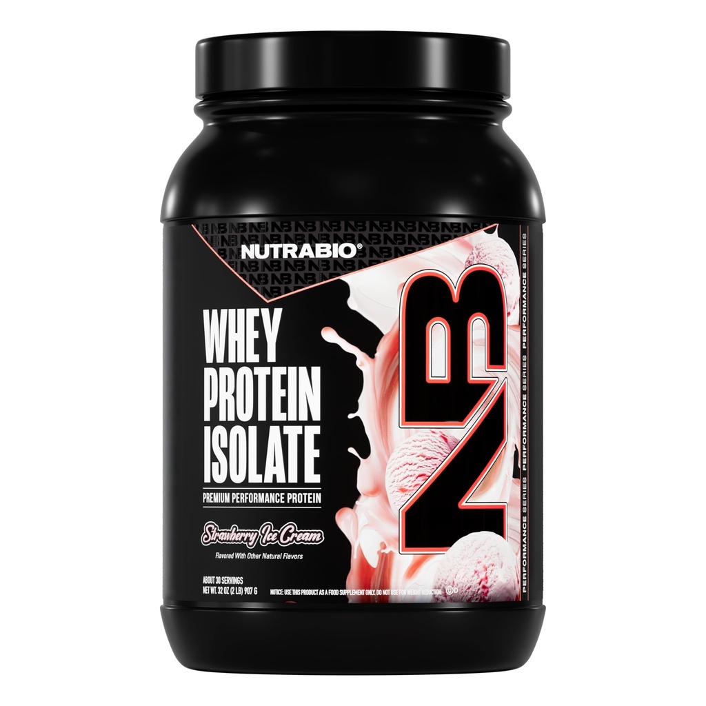 NutraBio 100% sirotkin izolat Protein Powder, 25g Beljakovine s popolnim profilom aminokislin, brez GMO, soje in glutena, brez ogljikovih hidratov, nizko kaloričnih sirotkinih beljakovin v prahu, jagodni sladoled, 2 Lbs