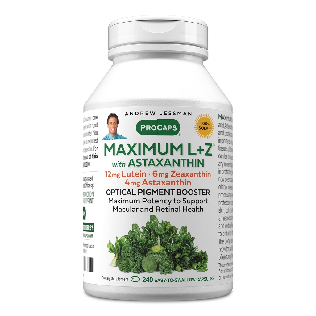 ANDREW LESSMAN Največ L+Z z Astaksantin 240 Softgels - 12mg Lutein, 6mg Zeaksantin, 4mg Astaksantin. Ključne hranila za podporo zdravje oči in možganov, in spodbujanje zdravega vida.