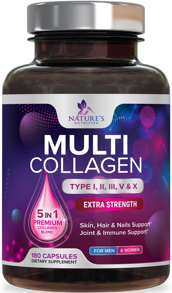 Multi colagen dodatek 2400 mg - vrste I, II, III, V & X Multi colagen Peptide tablete za ženske in moške, hidrolizirane kolagen dopolnila, las, kože, nohtov, in skupni dodatek - 180 kapsul