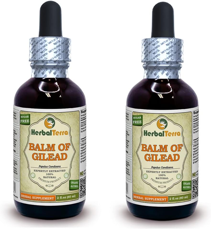 Balzam Gilead (Populus candicans) Tinktura, Tekoči ekstrakt organskih posušenih Budov (Brand name: HerbalTerra, Ponosno izdelan v ZDA) 2x2 fl.oz (2x60 ml)