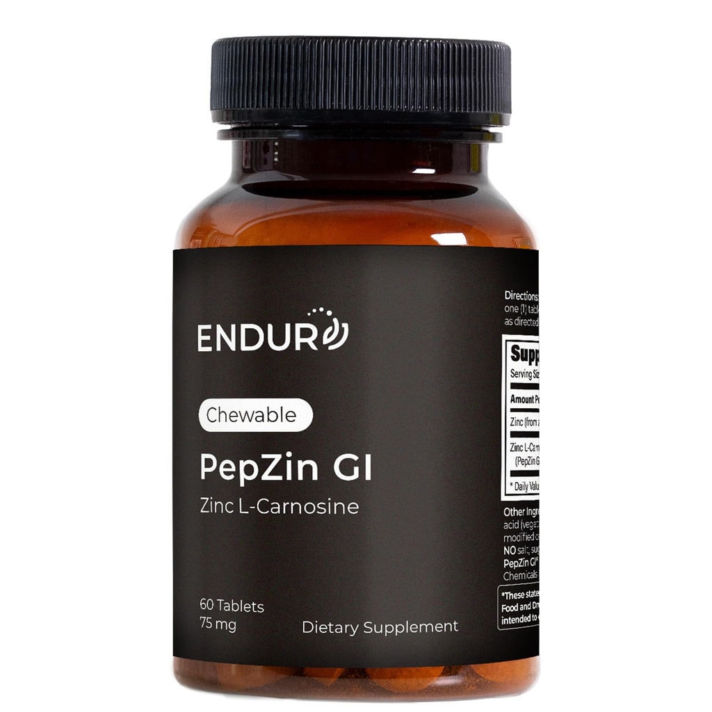 Endur PepZinGI ZINC-CARNOSINE Žvečilni bonboni, Prebavni dodatek, Nežna in učinkovita formula za prebavne Wellness, Gluten Free, 75mg (60 tablet)