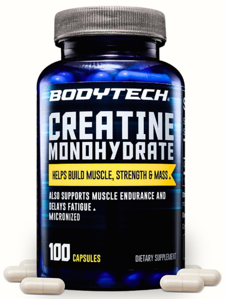 BODYTECH Kreatin monohidrat Kapsule mikroniziran a Podpira mišično moč, maso in vzdržljivost (100 kapsul)