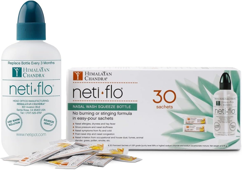 Himalajski Neti Flo Nasal Pralni steklenica s 30 vrečkami, 10 Ounce