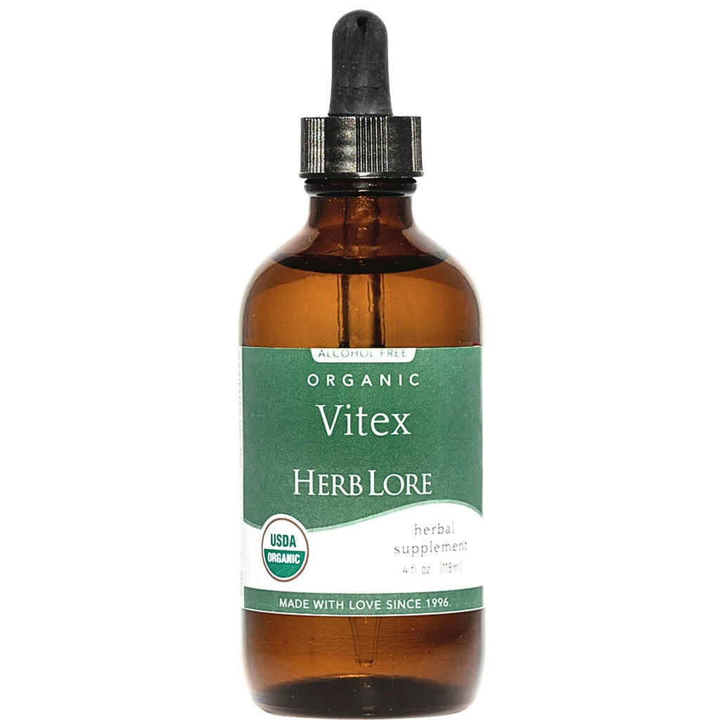 Herb Lore Vitex Tinkture - USDA Ekološka brusnica Extract dodatek za ženske - Brezalkoholni Chaste Tree dodatek - Veganske kapljice 4 Fl Oz