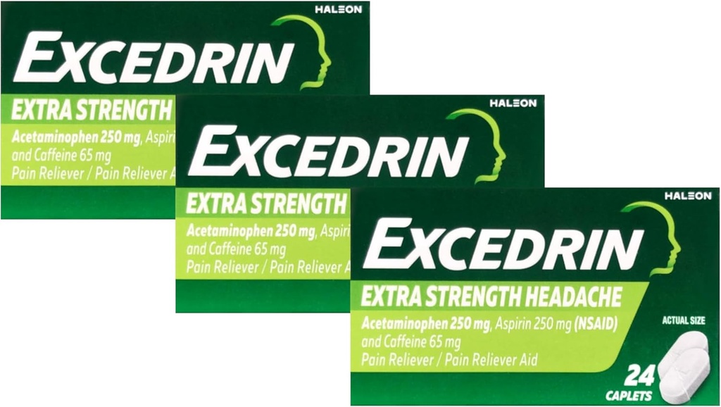 Excedrin Pain Relief Caplets, Dodatna moč 24 Ea (paka 3)