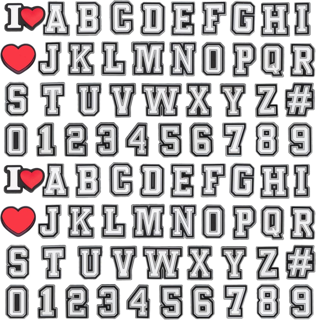 74+4 Pcs črke številke čevlja Charms, dvojni A-Z črke & 0-9# številke Charms za clogs zapestnice, za moške ženske odrasle otroke dekleta