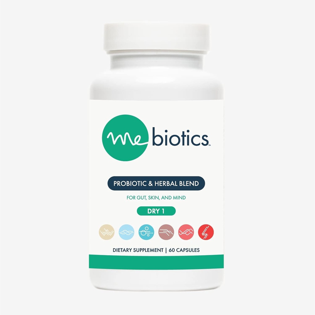 Microbiome Labs Mebiotics Probiotics & Zeliščni dodatek Suho 1 - Lactobacillus Rhamnosus + Lemon Balm za kožo + Gut Health - peroralni probiotiki za podporo drobovja, uma, in kože (60 kapsul)