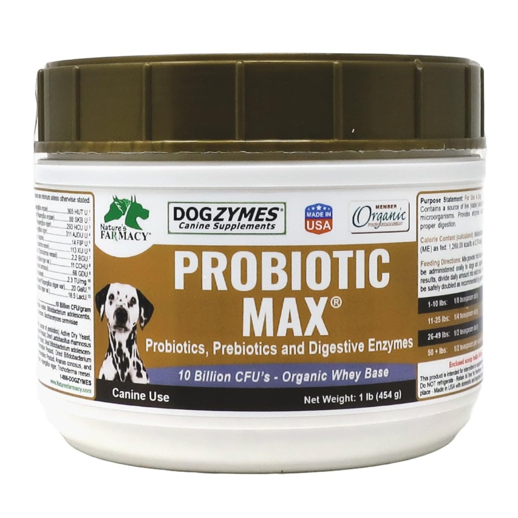 Dogzymes probiotik Max -10 milijard CFU je probiotiki, prebiotiki, pregestivnih encimov - Relieves diareja, vznemirjen želodec, zaprtje, plin, alergija, imuniteta in splošno zdravje 1 funt