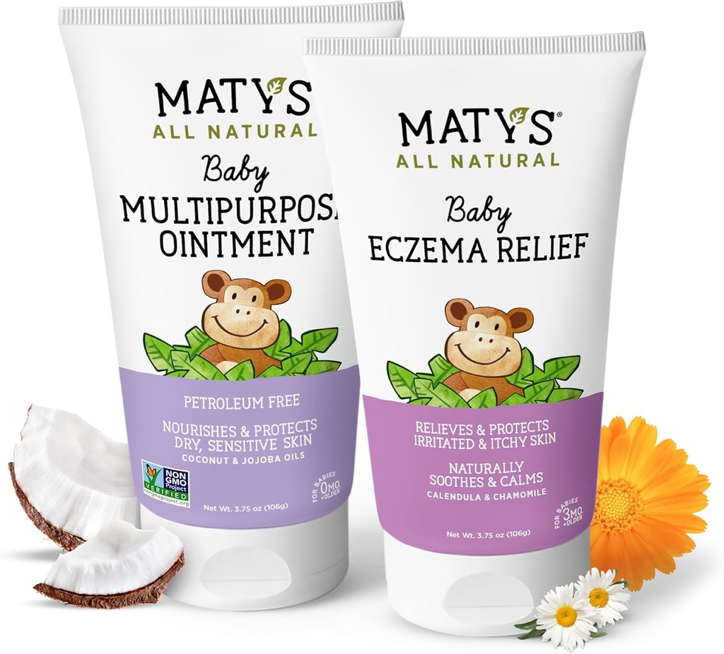 Matys Baby ekcema & večnamensko mazilo 2pk Combo za dojenčke 3 mesece +, Soothe Eccema & Nourish Suho kožo, Steroid / Petroleum brezplačno, 3,75oz vsak Tube