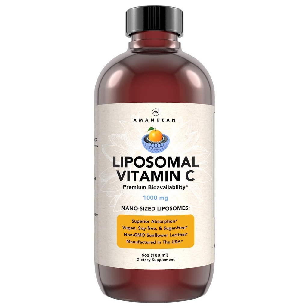 AMANDEAN liposomski vitamin C 1000mg. Tekoči VIT C dodatek. Imunska podpora, kožno zdravje, kolagenska proizvodnja. Hitro absorbira antioksidant Dostava. Quali-C, Soy-free, Vegan, Non-GMO.