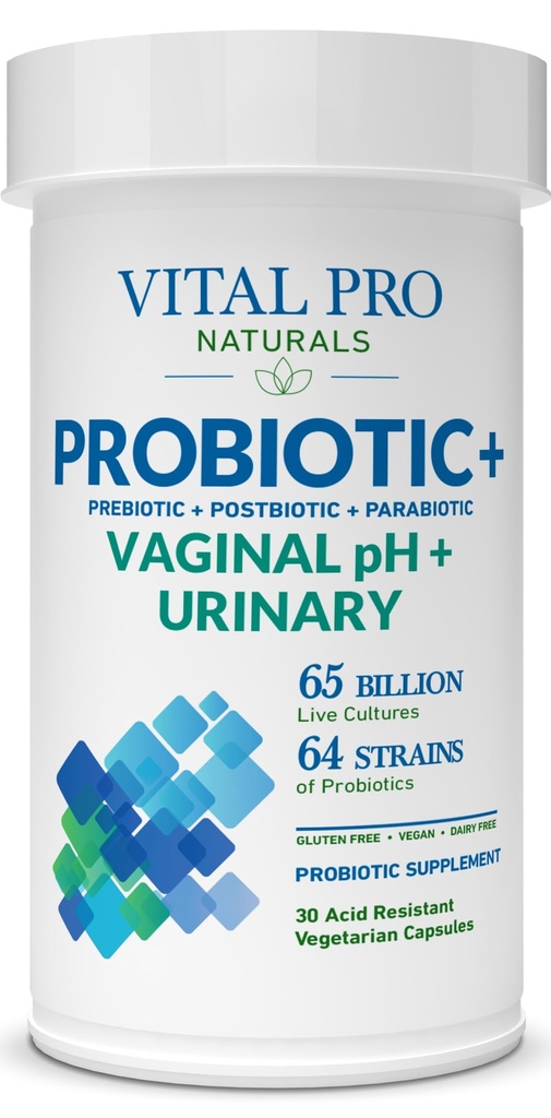 Zdravilo Vital Pro Naturals - vaginalni pH in urinski probiotiki + prebiotiki, postbiotiki, parabiotiki, 4- v-1 dodatek za ženske, visoka potenca, 64 sevi, digestivni, vaginalni, urinski, imunozdravje, 30 ā