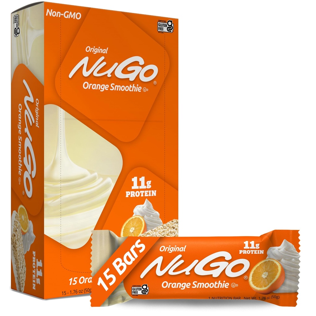 NuGo proteinska ploščica, oranžni smoothie, 11g beljakovine, brez glutena, 15 števk