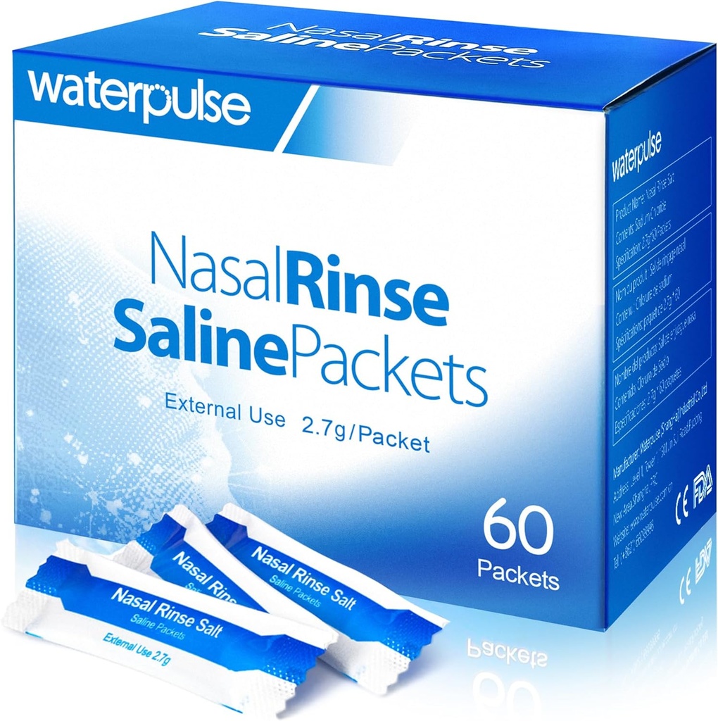 Waterpulse 60 Nasal Rinse Packets,Effective Neti Pot Sol Packets,Nasal Rinse Sol Packets Posamezno zaviti - Priročno rešitev za sinusitis, alergije in hladno olajšanje