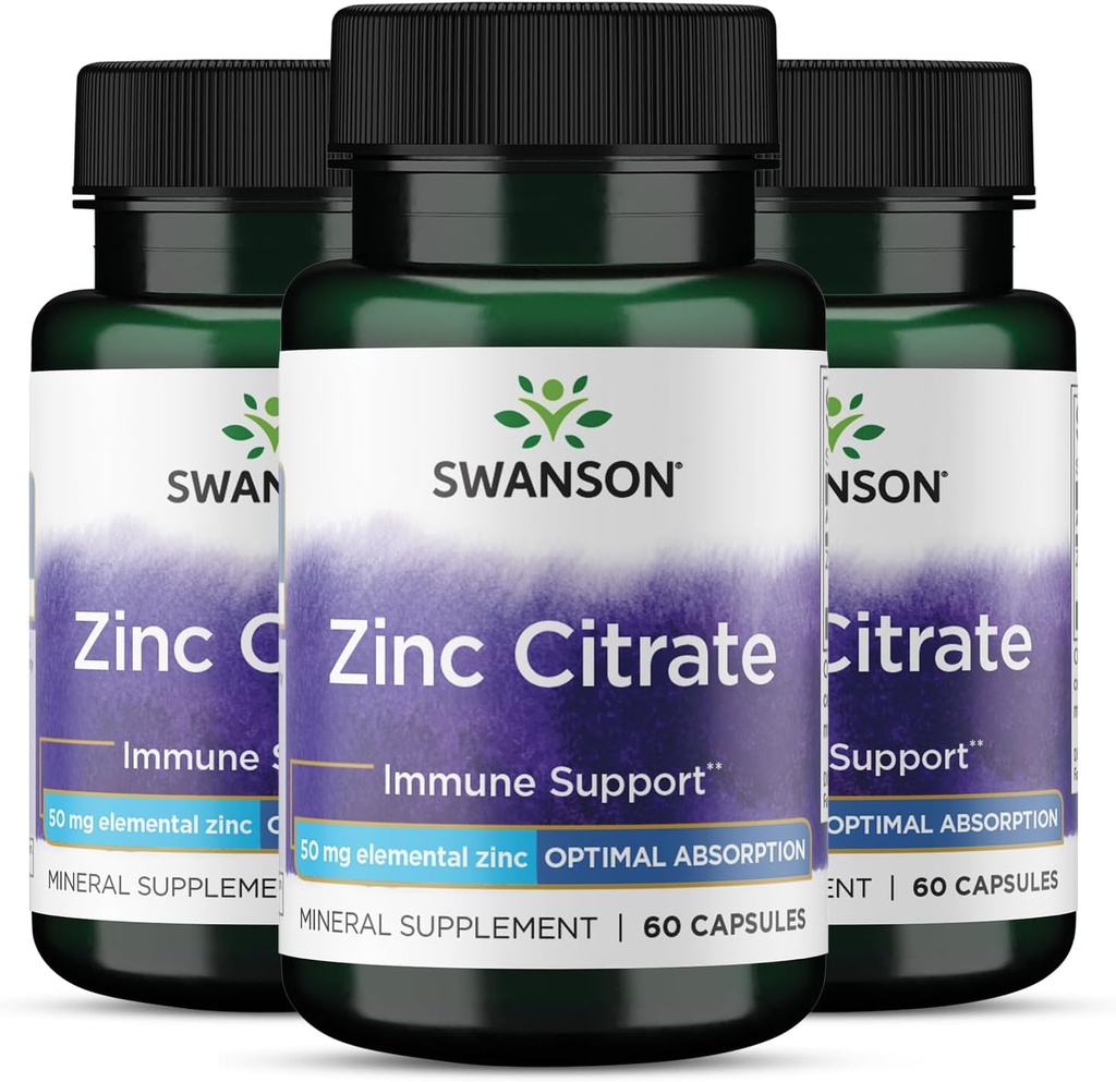 Swanson Cinkov citrat - Mineral Supplement Spodbujanje zdravega vida in imunskega sistema zdravje - naravna formula, ki podpira splošno Wellness - (60 kapsul, 50mg vsak) 3 pakiranje