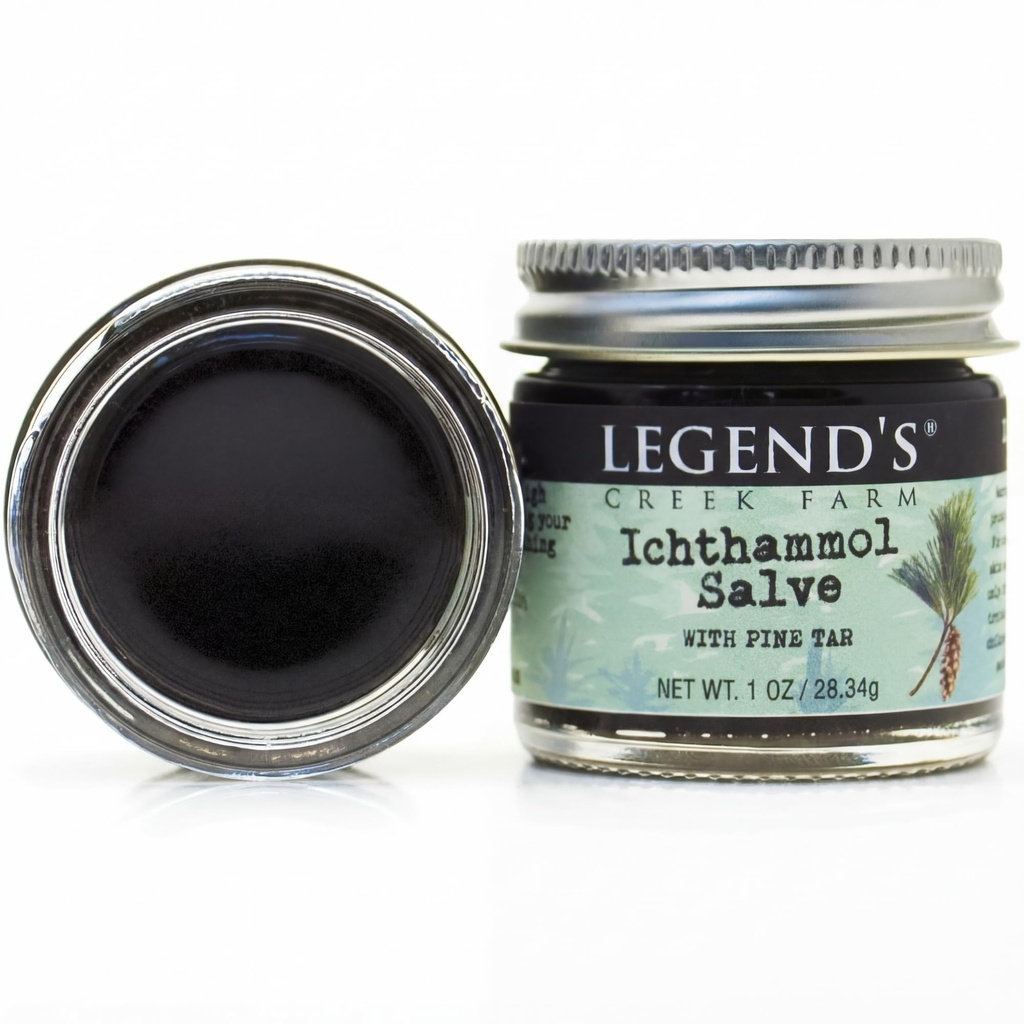Legend's Creek Farm Herbal Salve - Zdravilno mazilo z 20% Ichthammol Risanje Salve - Naravni balzam za stinge, & Splinters - 1 oz - Ročno izdelana v ZDA (Ichthammol Pine Tar)