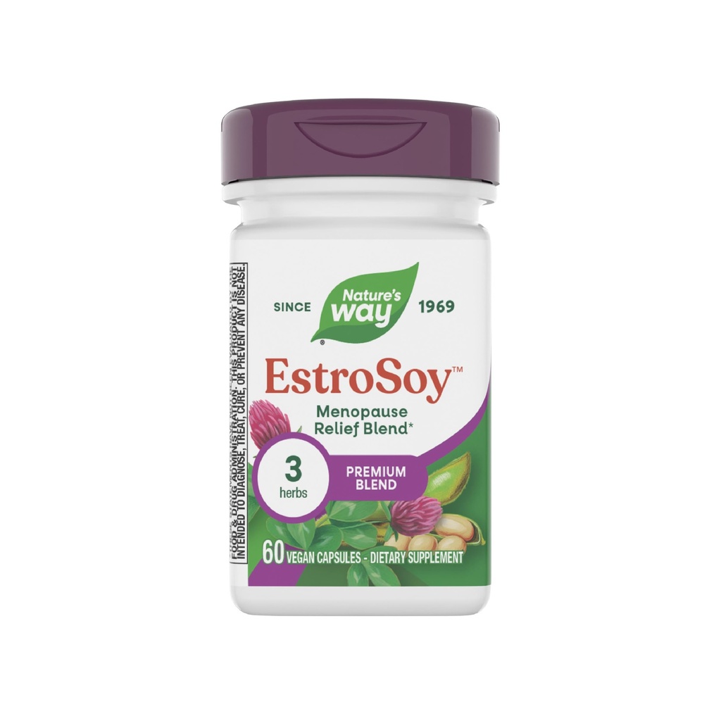 Naravne poti EstroSoy, Menopause Relief Mešanica*, Pomaga omiliti menopavzalne simptome*, Black Cohosh, Red Clover, in Fermented Soy, 60 Veganske kapsule